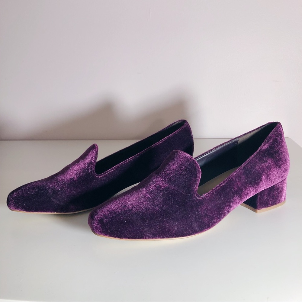 Women's Velvet Block Heel Loafers in Deep Purple